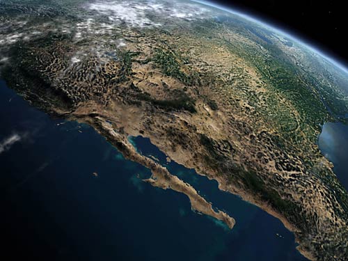 Imagen satelital compuesta de Norteamérica y el Océano Pacífico Oriental